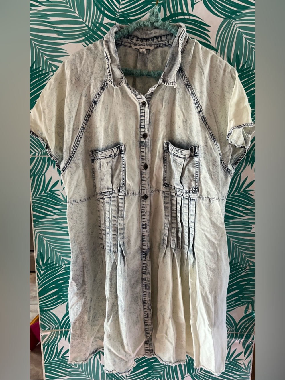 Blue Velvet Light Acid-Wash Denim Button-Up Tunic Dress Sz L